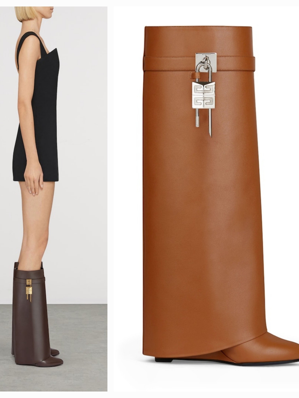 Givenchy Shark Lock Knee-High Boots 90 Tan Size 40 US SIZE 8.5/9
